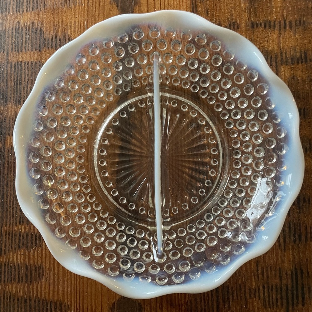 Vintage ANCHOR HOCKING MOONSTONE Pattern Glass Divided Relish Dish Antique Glass